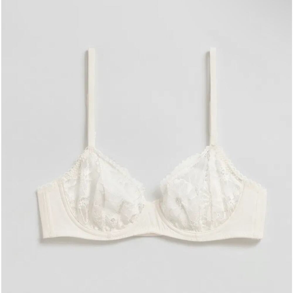 & Other Stories 34C Lace Underwired Bra White Cream Poppy Sheer Adjustable Strap